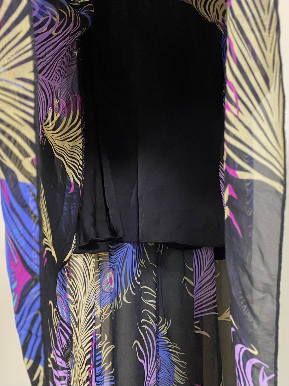 Boston Proper Peacock Halter Maxi Dress High Low Flowy Chiffon V Neck Size 8 - Picture 7 of 16